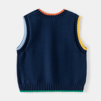 Detský pletený vest bez rukávov s vyšívaným medvedíkom, 100% bavlna, okrúhly výstrih, kórejský štýl