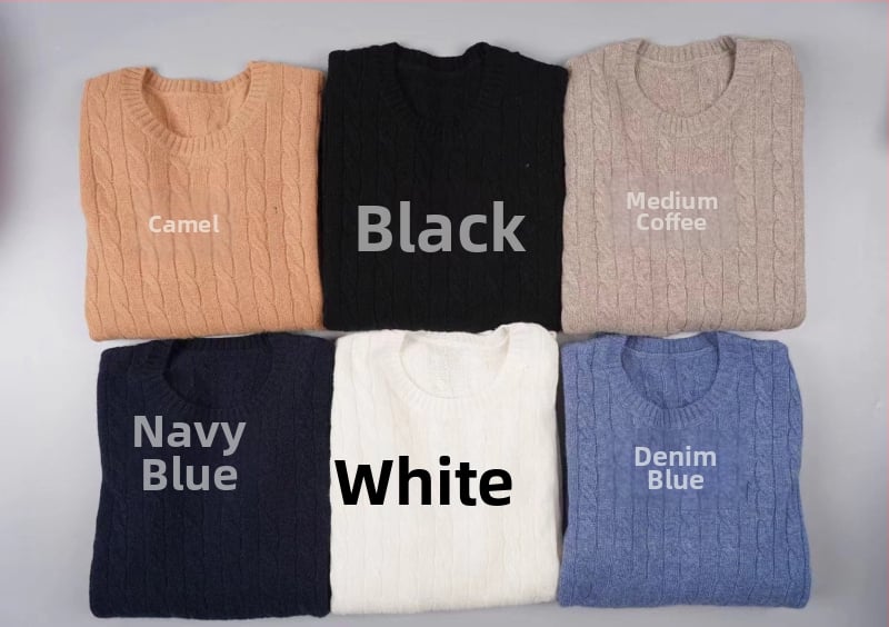 Pánsky kasmírový sveter s guľatým výstrihom, dlhé rukávy, 95% kasmír, jednofarebný, zimné oblečenie