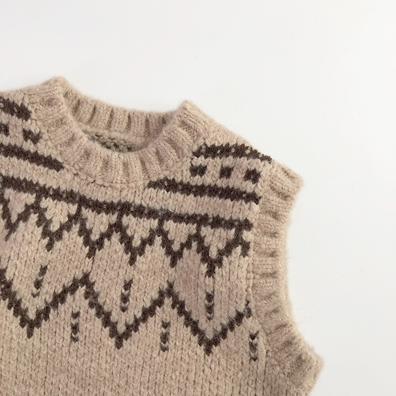 Detská mohair pletená vesta bez rukávov, kórejský štýl, kruhový golier, pruhovaný vzor, pre deti vo veku 3–8 rokov