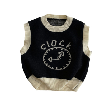 Detská pletená vesta s cartoon jacquard vzorom, okrúhly výstrih, bez rukávov, 55% akryl, pre vek 3–8 rokov