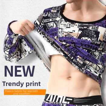 Pánske spodné tričko z polyesteru s fleecovou podšívkou, okrúhly výstrih, dlhé rukávy, strednej hmotnosti 161-180 g/m2