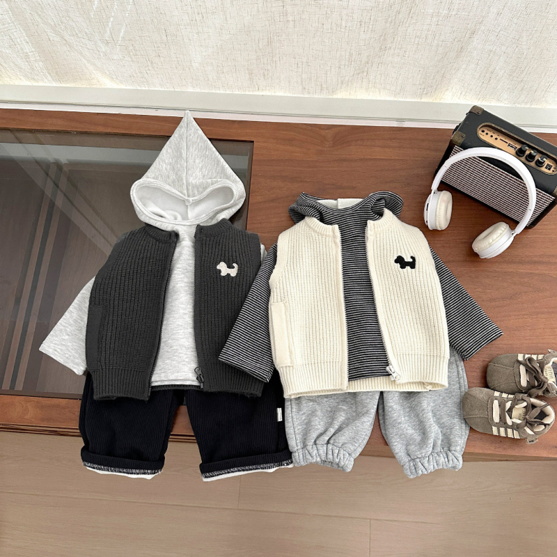 Detská vrstvená pletená vesta–cardigan, zimný kórejský štýl, pletený materiál akryl 40%.