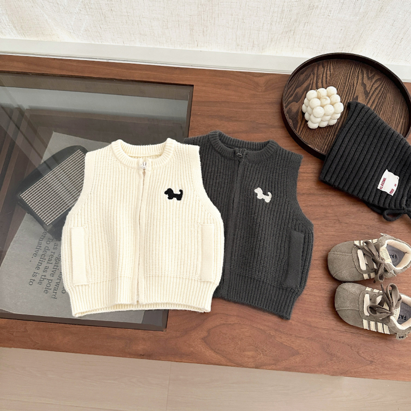 Detská vrstvená pletená vesta–cardigan, zimný kórejský štýl, pletený materiál akryl 40%.