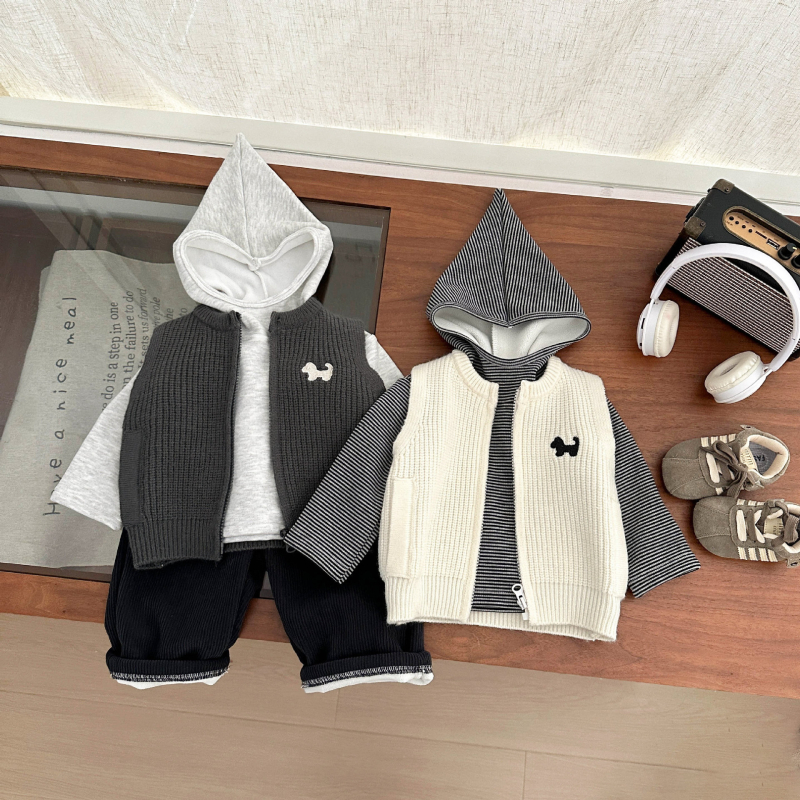 Detská vrstvená pletená vesta–cardigan, zimný kórejský štýl, pletený materiál akryl 40%.