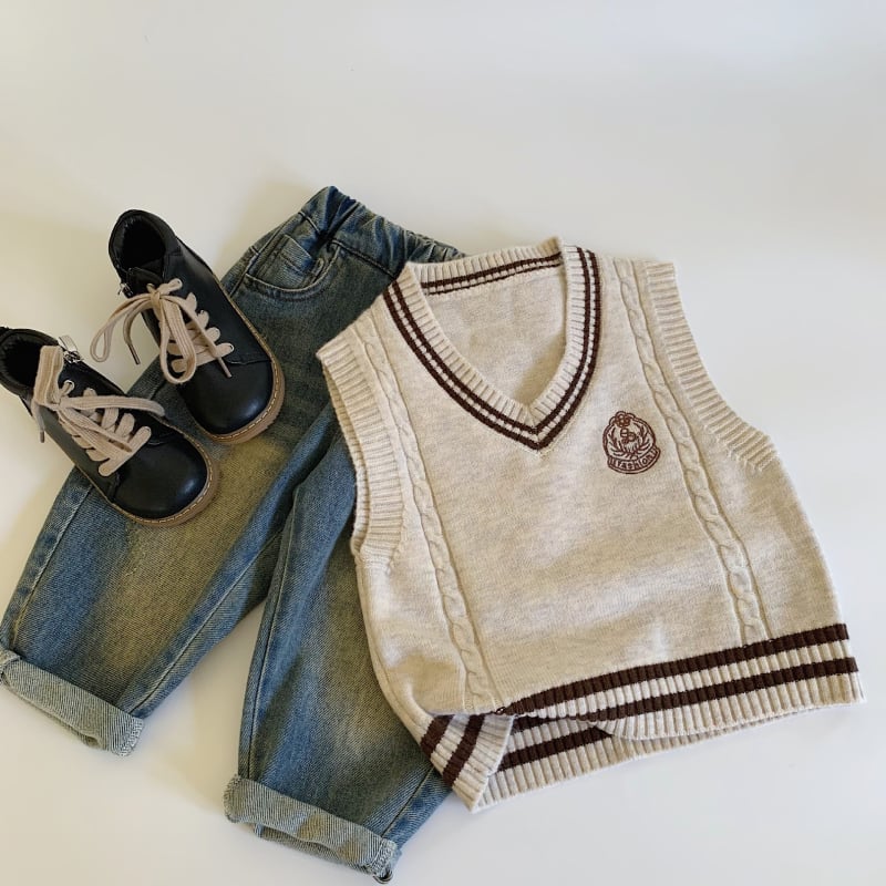 Detský pletený sveter s vyšívaným koledžovým štýlom - akrylové vlákno, dlhý rukáv, unisex, vek 3–8 rokov