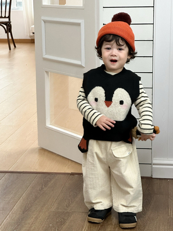 Dvojdielna pletená súprava s vestou a nohavícami, kórejský štýl, 95% bavlna, pre vek 1–3 rokov