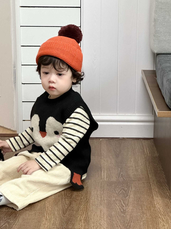 Dvojdielna pletená súprava s vestou a nohavícami, kórejský štýl, 95% bavlna, pre vek 1–3 rokov