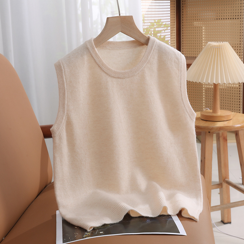 Detská bezruká pletená vesta z 100% vlny, okrúhly golier, cez hlavu, unisex