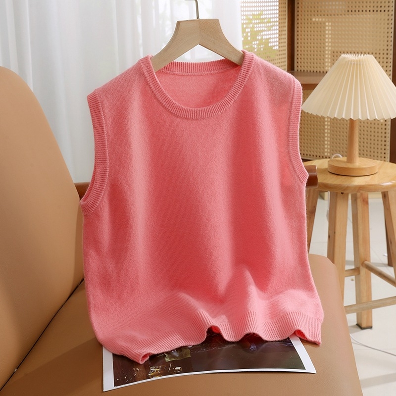 Detská bezruká pletená vesta z 100% vlny, okrúhly golier, cez hlavu, unisex