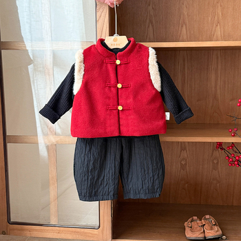 Zimný trojčlenný set pre chlapca, čínske štýl, hrubá látka, dlhé rukávy, bez kapucne