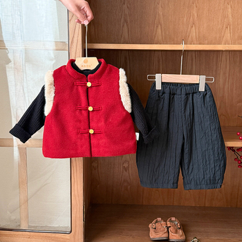 Zimný trojčlenný set pre chlapca, čínske štýl, hrubá látka, dlhé rukávy, bez kapucne