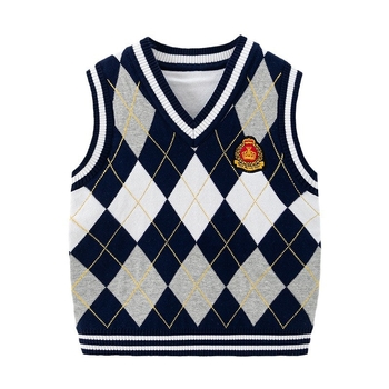 Detský svetlík s V-krkom, pletený, bavlna 66%, podšívka bavlna, preppy štýl, pulóver, jar–jeseň–zima