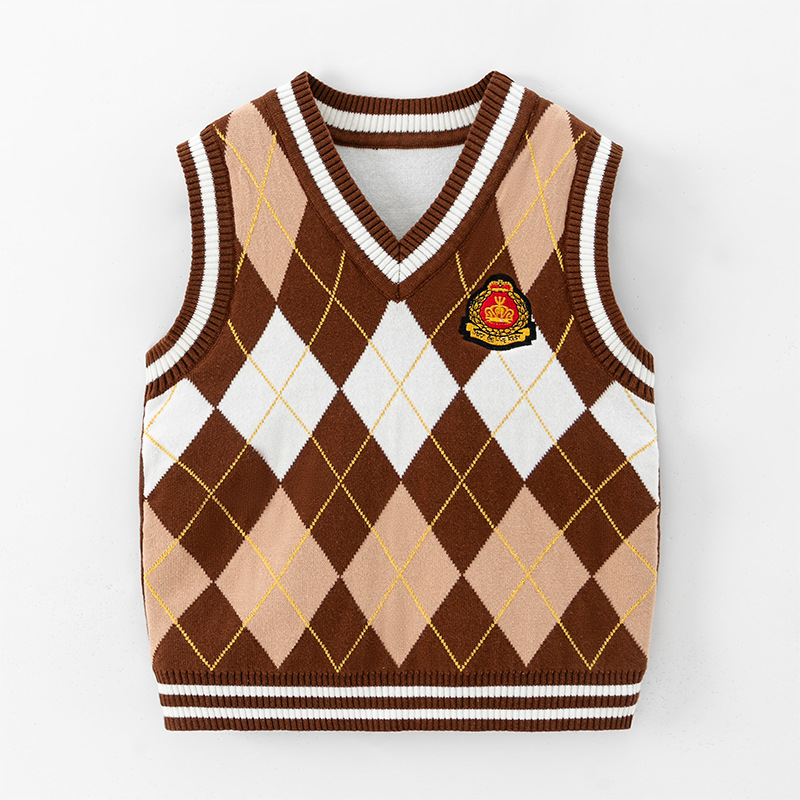 Detský svetlík s V-krkom, pletený, bavlna 66%, podšívka bavlna, preppy štýl, pulóver, jar–jeseň–zima