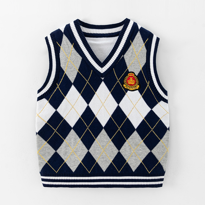 Detský svetlík s V-krkom, pletený, bavlna 66%, podšívka bavlna, preppy štýl, pulóver, jar–jeseň–zima