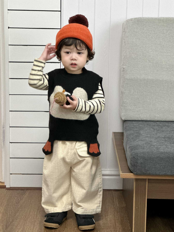 Dvojdielny detský set nohavíc s pruhom z bavlny, kórejský štýl, dlhé rukávy, bez kapucne, cez hlavu, pre 1–3 roky, jar/jesen