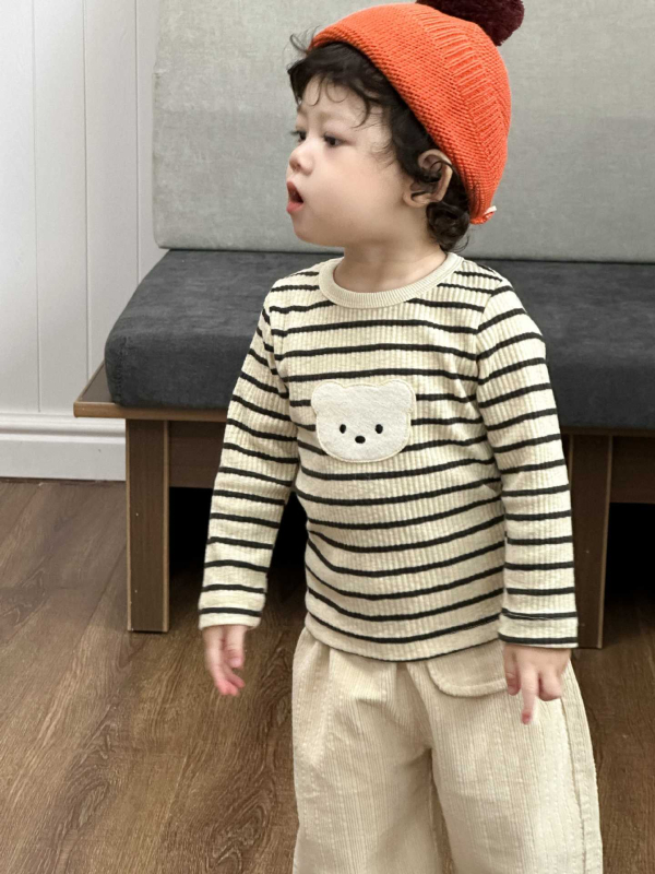 Dvojdielny detský set nohavíc s pruhom z bavlny, kórejský štýl, dlhé rukávy, bez kapucne, cez hlavu, pre 1–3 roky, jar/jesen