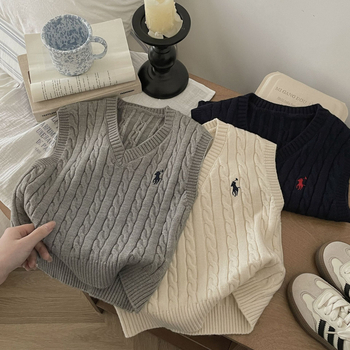 Detská pletená vesta bez rukávov, unisex, V-krk, výšivka s poníkom, 55% akrylové vlákno, jar a jeseň