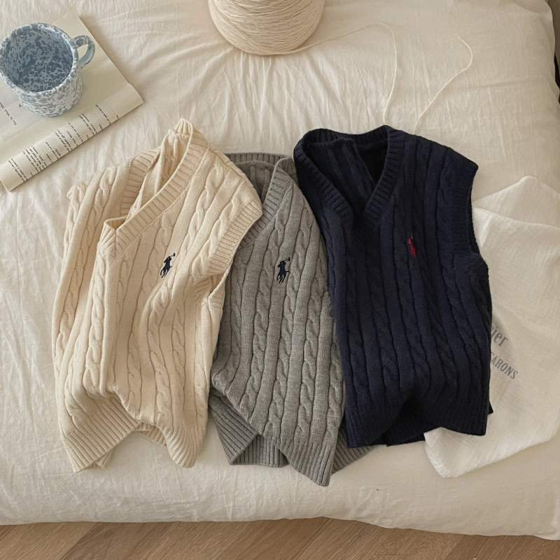 Detská pletená vesta bez rukávov, unisex, V-krk, výšivka s poníkom, 55% akrylové vlákno, jar a jeseň