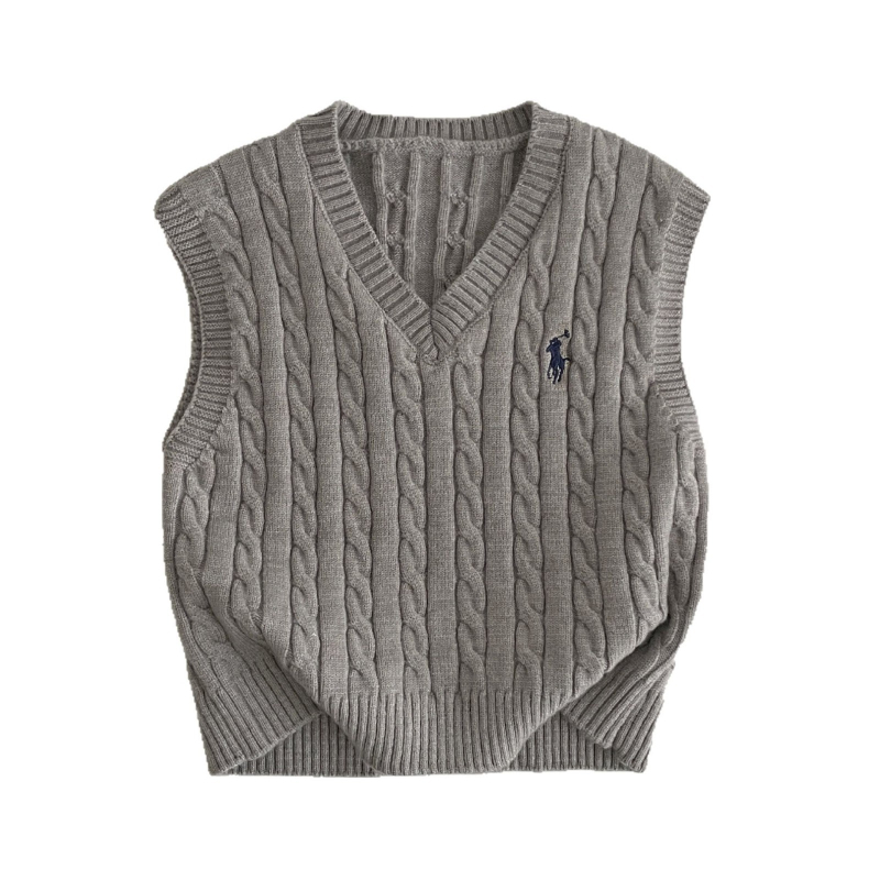 Detská pletená vesta bez rukávov, unisex, V-krk, výšivka s poníkom, 55% akrylové vlákno, jar a jeseň