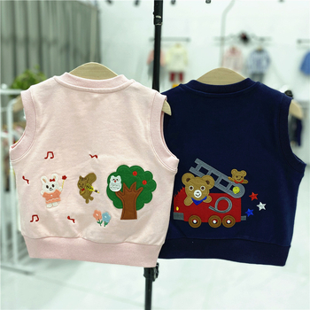 Detská bezruká vesta, japonského štýlu kardigán, vzor medvedičky a zajaca, pletený terry, 95% bavlna, zips, jar, unisex