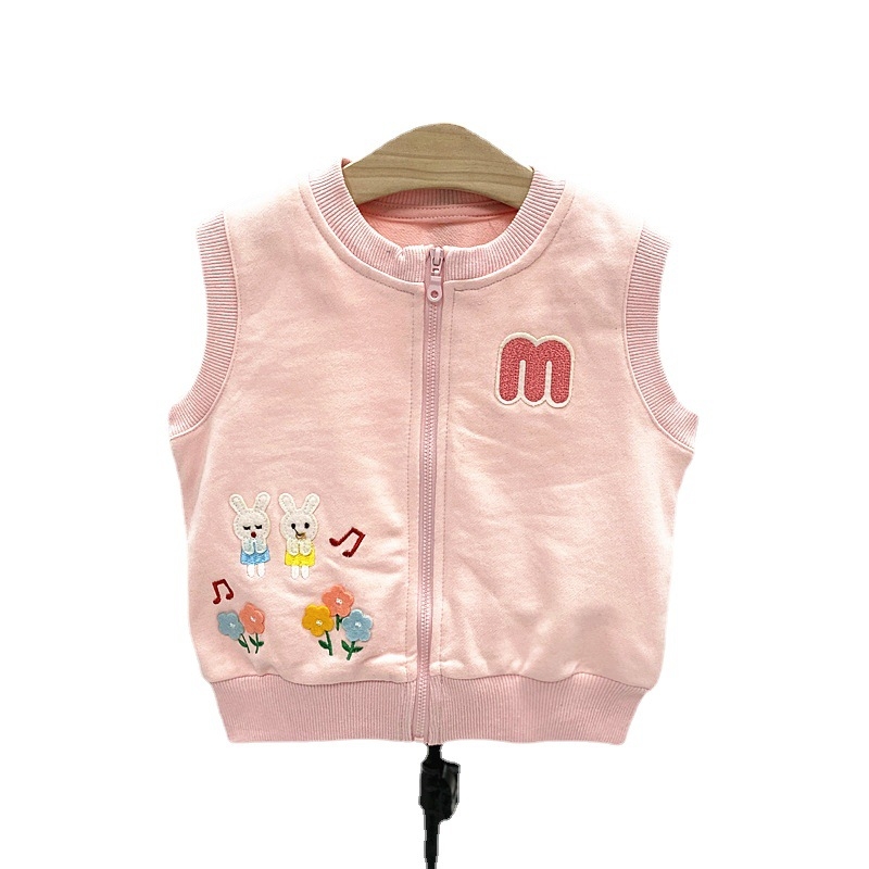 Detská bezruká vesta, japonského štýlu kardigán, vzor medvedičky a zajaca, pletený terry, 95% bavlna, zips, jar, unisex