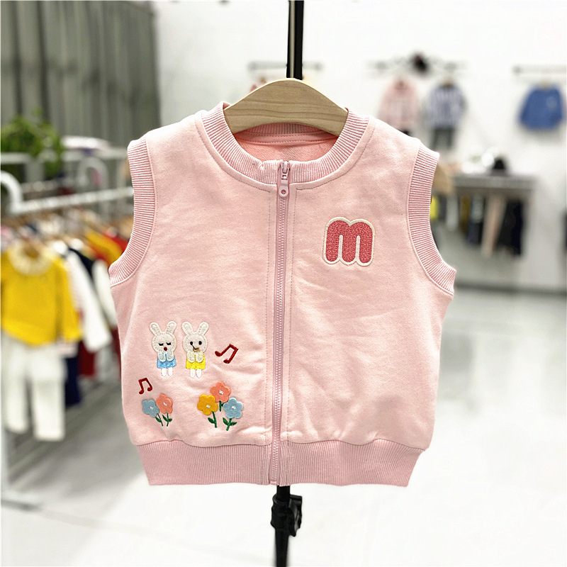 Detská bezruká vesta, japonského štýlu kardigán, vzor medvedičky a zajaca, pletený terry, 95% bavlna, zips, jar, unisex