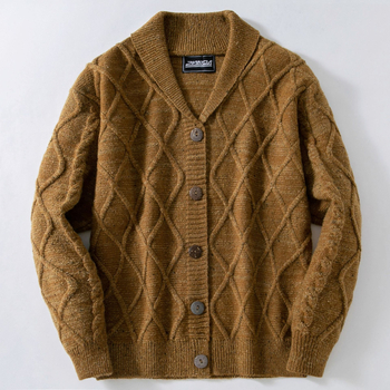 Pánske kardigán s diamantovým vzorom, hrubá vlna 30–35%, džakardová pletenina, voľný strih