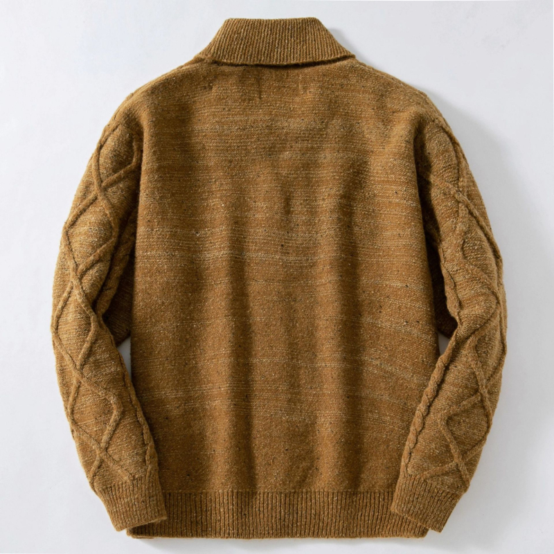 Pánske kardigán s diamantovým vzorom, hrubá vlna 30–35%, džakardová pletenina, voľný strih