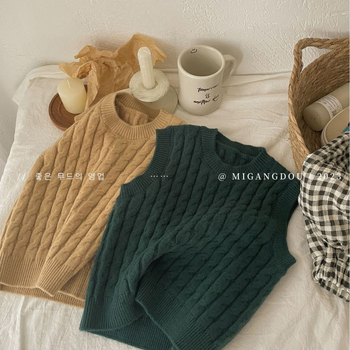 Detská bezrukávová pletená vesta, kórejský štýl, pletené akrylové látky s mäkkým vzhľadom, okrúhly výstrih, pre deti 3–8 rokov, jar a jeseň