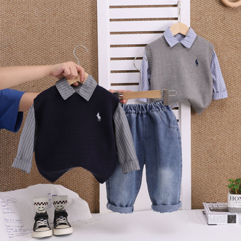 Detský 3-dielny oblek pre chlapcov: vesta a košeľa a nohavice; bavlna 70%; dlhé rukávy; vek 1–3 roky; jar/jeseň