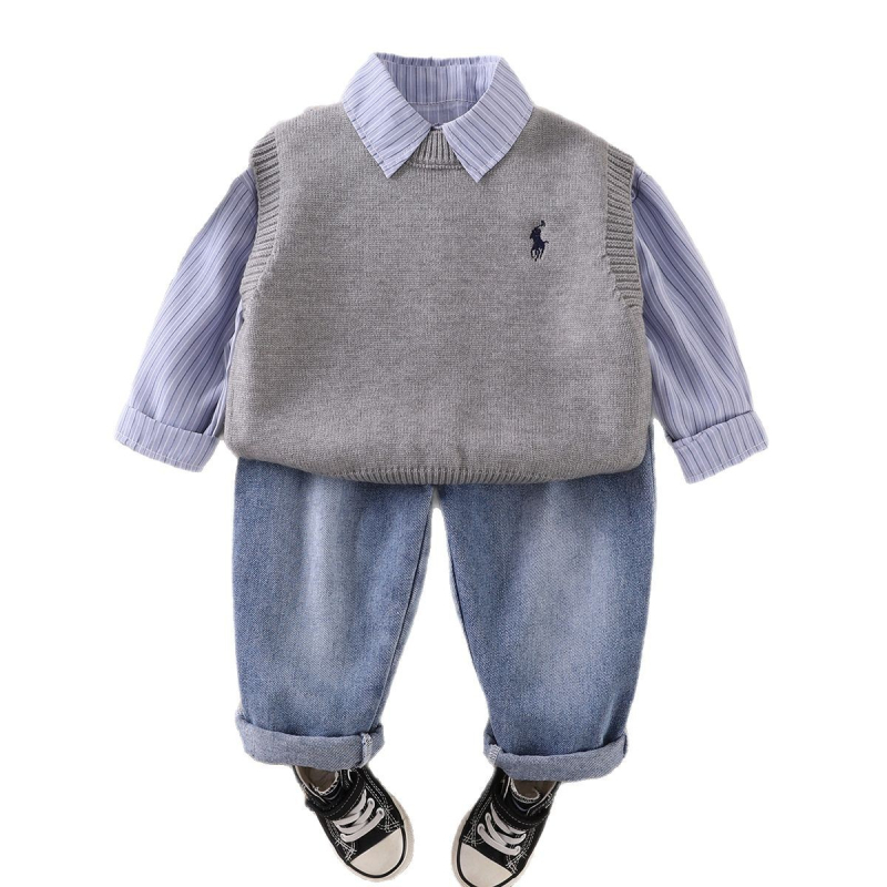 Detský 3-dielny oblek pre chlapcov: vesta a košeľa a nohavice; bavlna 70%; dlhé rukávy; vek 1–3 roky; jar/jeseň