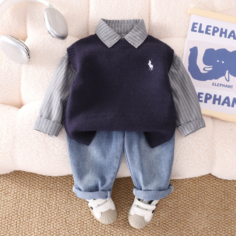 Detský 3-dielny oblek pre chlapcov: vesta a košeľa a nohavice; bavlna 70%; dlhé rukávy; vek 1–3 roky; jar/jeseň