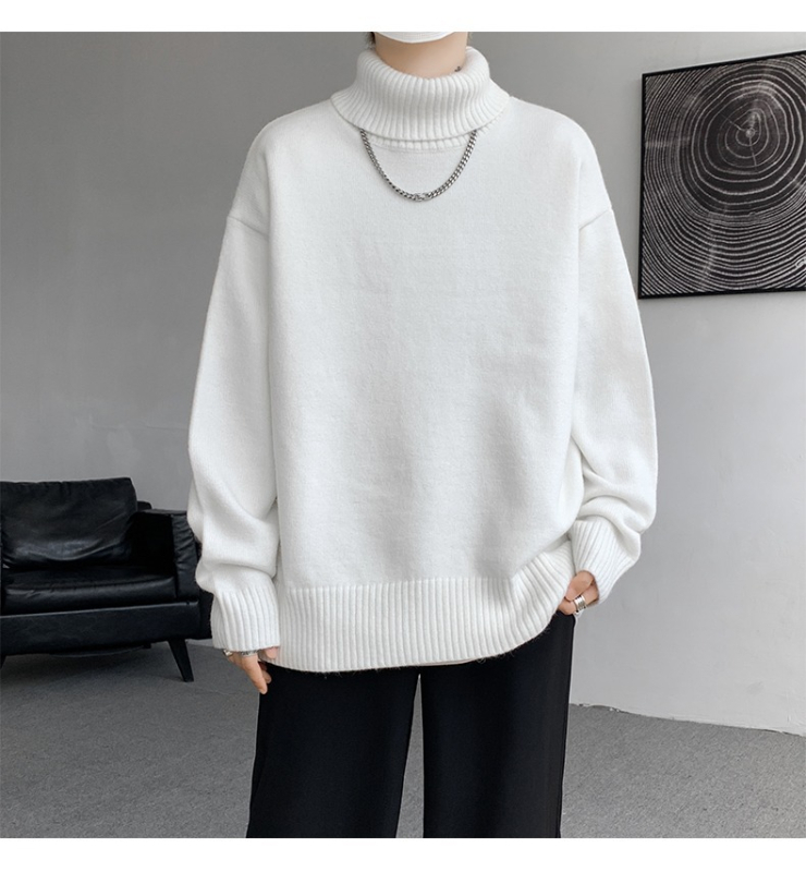 Ανδρικό πουλόβερ με ψηλό γιακά, βαρύ μάλλινο πλεκτό, χαλαρή γραμμή, μακριά μανίκια, 70% μαλλί