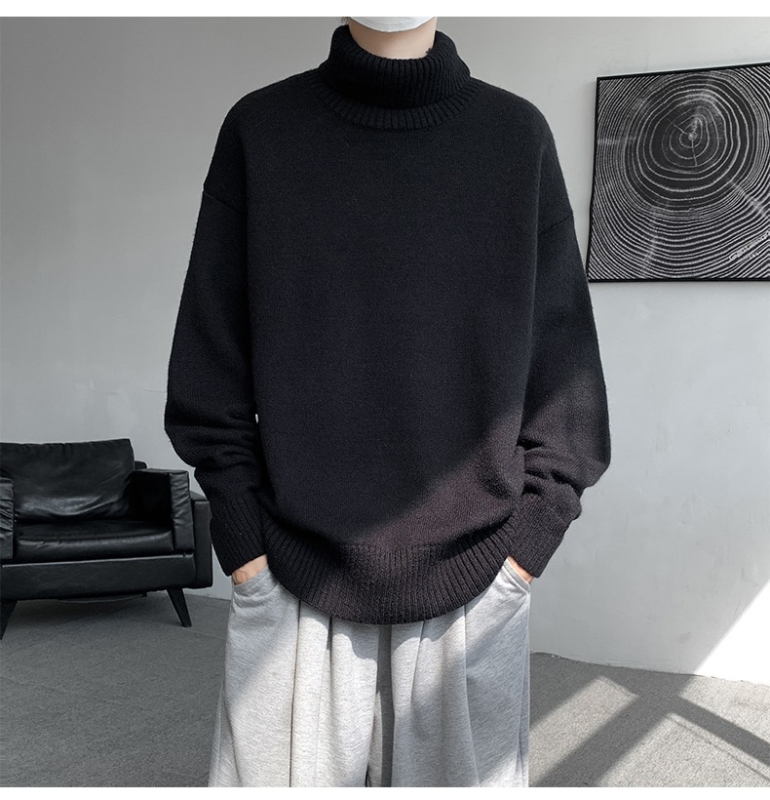 Ανδρικό πουλόβερ με ψηλό γιακά, βαρύ μάλλινο πλεκτό, χαλαρή γραμμή, μακριά μανίκια, 70% μαλλί