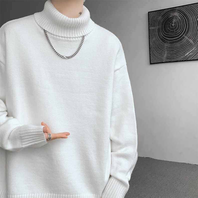 Ανδρικό πουλόβερ με ψηλό γιακά, βαρύ μάλλινο πλεκτό, χαλαρή γραμμή, μακριά μανίκια, 70% μαλλί