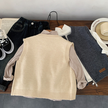 Detská pletená vesta v kórejskom štýle, bez rukávov, na zips, unisex, jeseň