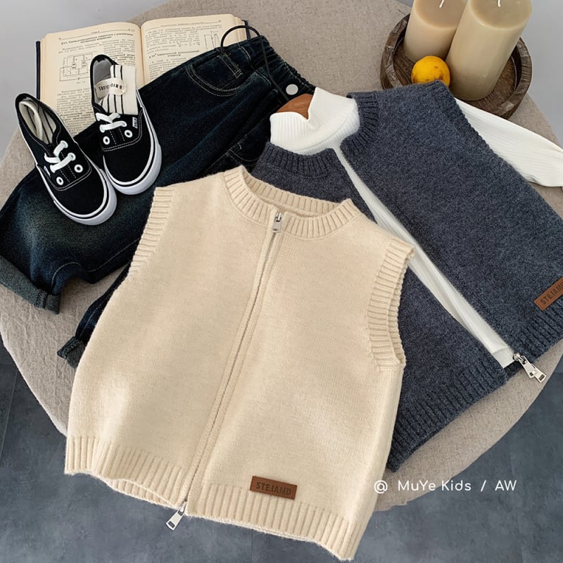 Detská pletená vesta v kórejskom štýle, bez rukávov, na zips, unisex, jeseň