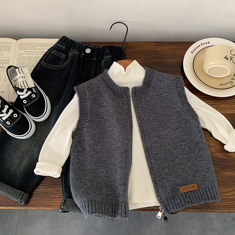 Detská pletená vesta v kórejskom štýle, bez rukávov, na zips, unisex, jeseň