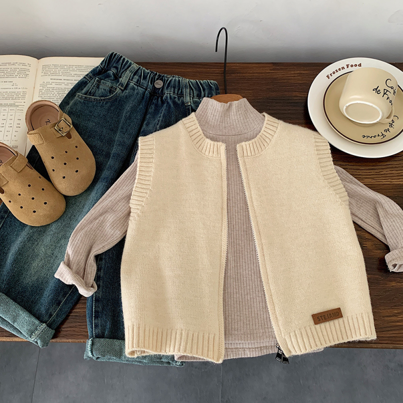 Detská pletená vesta v kórejskom štýle, bez rukávov, na zips, unisex, jeseň