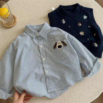 Dvojdielny pletený set vestičiek pre deti s vyšívaným mačiatkom, kórejský štýl, unisex, 90% bavlna