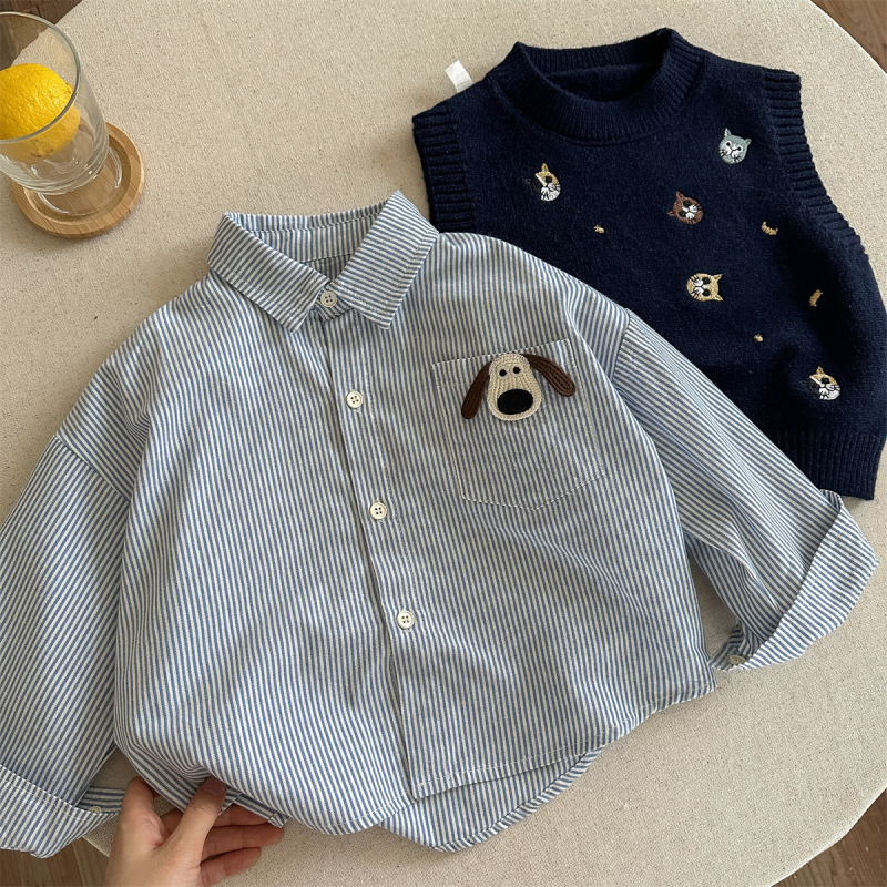 Dvojdielny pletený set vestičiek pre deti s vyšívaným mačiatkom, kórejský štýl, unisex, 90% bavlna