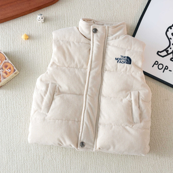 Detská vest z down s bielym kačacím downom, bez rukávov, voľný strih, zips, jeseň-zima