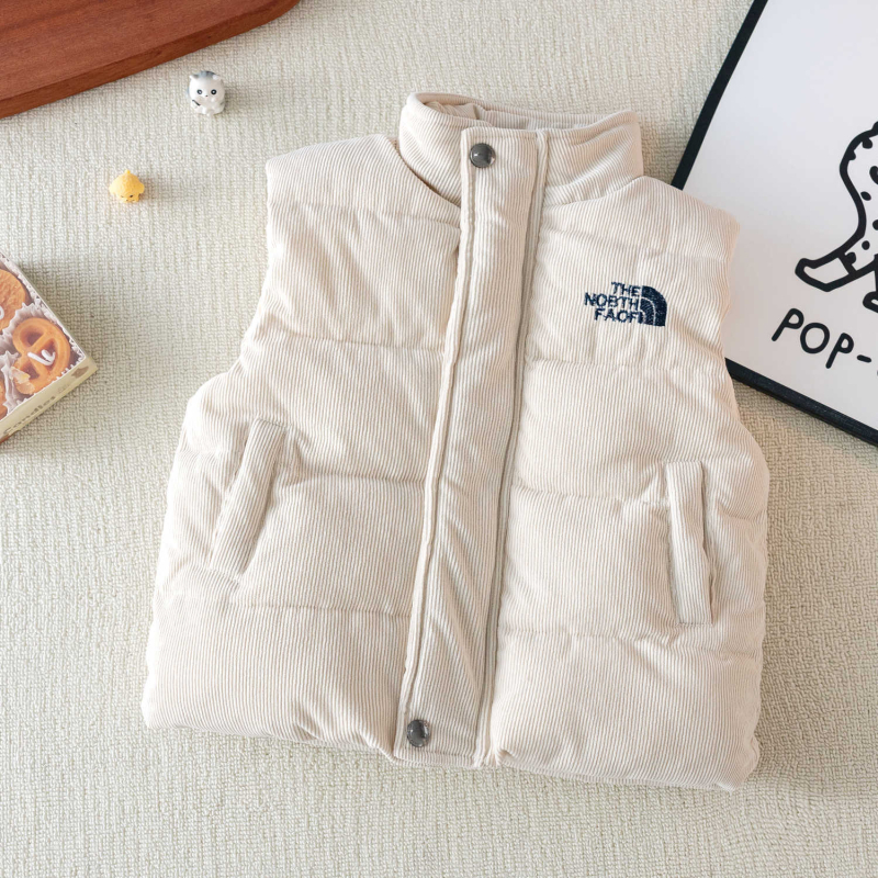 Detská vest z down s bielym kačacím downom, bez rukávov, voľný strih, zips, jeseň-zima