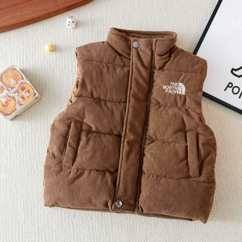 Detská vest z down s bielym kačacím downom, bez rukávov, voľný strih, zips, jeseň-zima