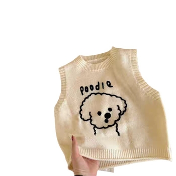 Detská bezrukávová vesta, štýl kórejského kardigánu, 90% bavlna na pletenom materiáli, pre deti 3–8 rokov, na jar a jeseň