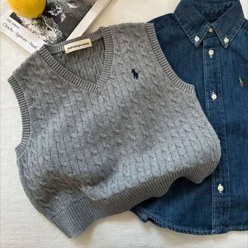 Detská bezrukávová vesta, štýl kórejského kardigánu, 90% bavlna na pletenom materiáli, pre deti 3–8 rokov, na jar a jeseň