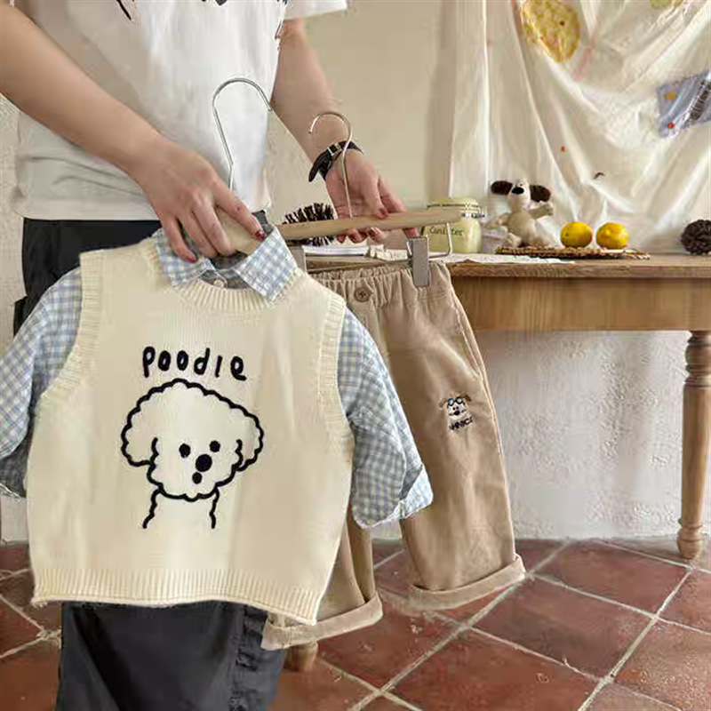 Detská bezrukávová vesta, štýl kórejského kardigánu, 90% bavlna na pletenom materiáli, pre deti 3–8 rokov, na jar a jeseň