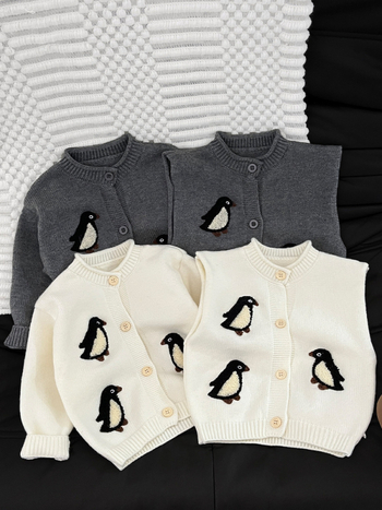 Detský pletený kardigán s motívom zvierat, okrúhly golier, dlhé rukávy, hrubé pletenie, pre 1–3 roky