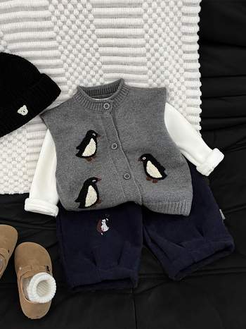 Detský pletený kardigán s motívom zvierat, okrúhly golier, dlhé rukávy, hrubé pletenie, pre 1–3 roky
