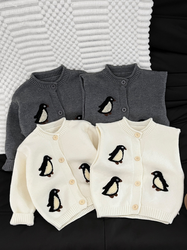 Detský pletený kardigán s motívom zvierat, okrúhly golier, dlhé rukávy, hrubé pletenie, pre 1–3 roky